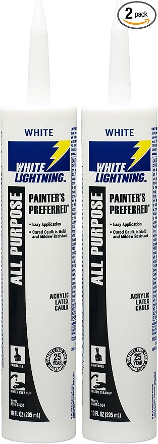 White Lightning W13000010 Painter's Preferred All Purpose Acrylic Latex Caulk, White, 10 fl. oz. (Pack of 2)