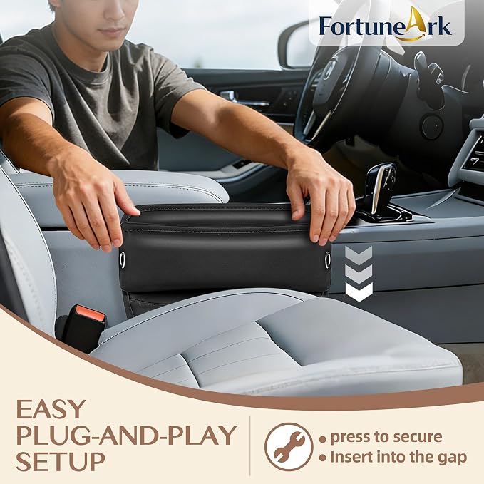 Car Seat Gap Filler with Cable Holes PU Leather Brown 1-Pack | Car seat gap filler for 0.5 to 1.2 inch gaps with cable routing holes anti slip padded base phone wallet keys PU leather