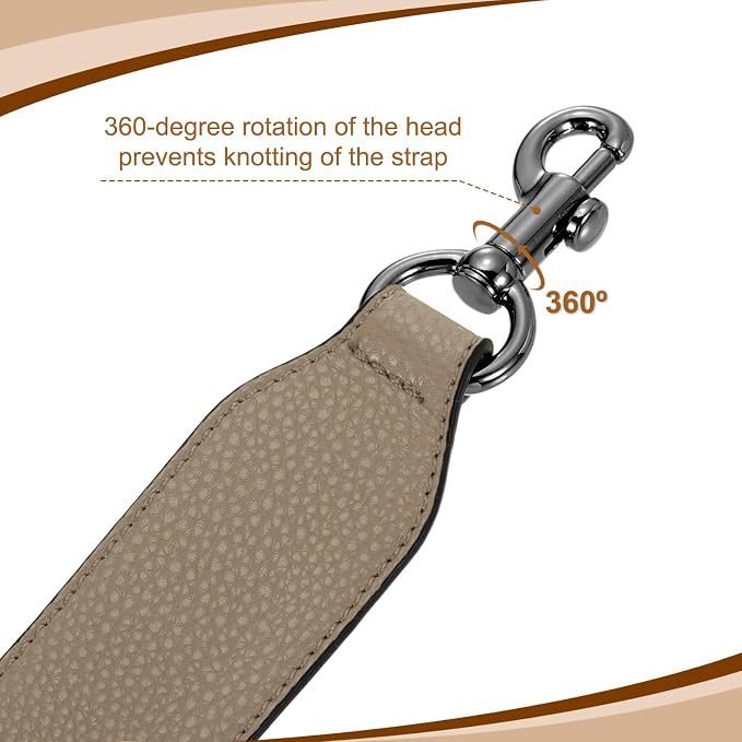 uxcell 22.83 Inch PU Leather Short Bag Strap with Clasp, Purse Handles Handbags Replacement Straps for Clutch Bag Crossbody Underarm Bags, Dark Khaki, Metallic Black Buckle
