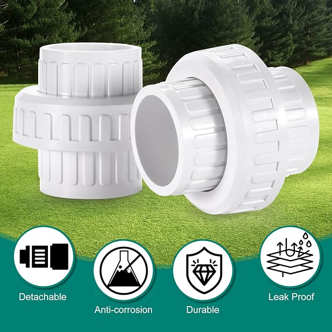 VYH 1-1/2" PVC Union Coupling Pipe Fitting,1-1/2" PVC Slip Union Schedule 40, PVC Adapter(Socket x Socket), built-in EPDM O-Ring, White (2 Pack ）