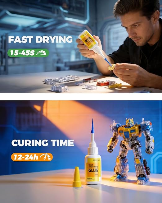 Super Glue for Plastic, PLA, ABS, PETG, PC, ASA, Acrylic, PVC, Fast Drying Clear Gel CA Adhesive for 3D Prints, Model Kits, RC Parts & Repairs with 6 Precision Tips, 40ml
