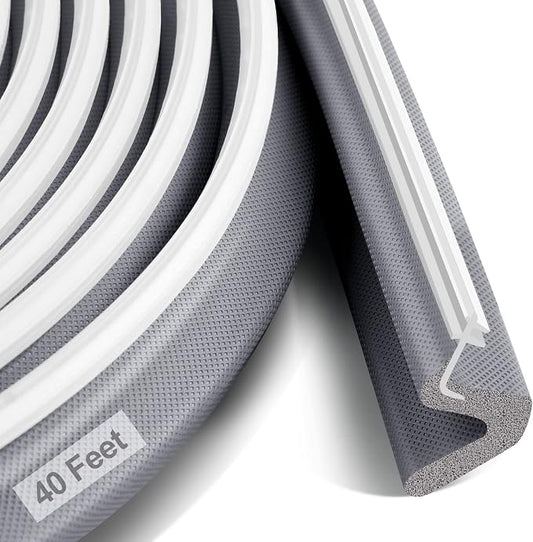 40FT Kerf V‑Shaped Weather Stripping Door Seal, Press‑in Seal for Pre‑Cut Slot Doors, Not Self‑Adhesive, Soundproof Draft Blocker for Exterior Front Doors, Fits Large Gaps, Easy DIY Install (Grey)