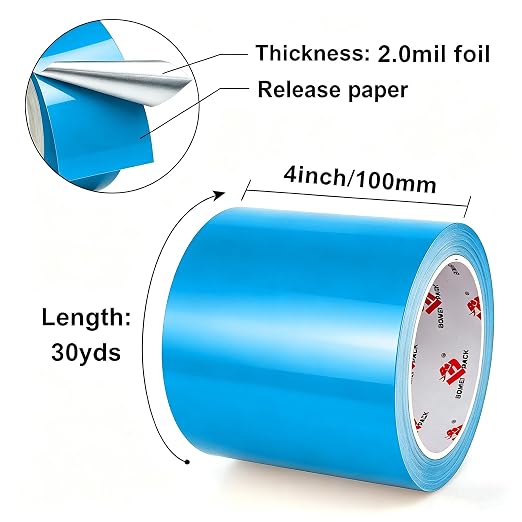 BOMEI PACK Aluminum Foil Tape,Heavy Duty Metal Foil Duct Tape (Blue, 4 Inch)