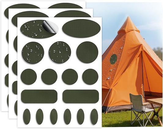 Waterproof Self-Adhesive Fabric Repair Tape - Tent Repair Kit,51pcs Nylon Fabric Patches for Tent, Jacket, Clothes, Puffer Down Jacket,Sleeping Bag, Outdoor Gear Tenacious Repairs Tape, Army Green