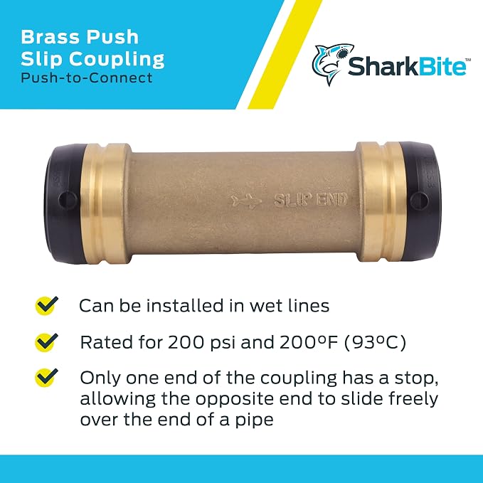 SharkBite 1-1/2 x 1-1/2 in Slip Coupling, Push-to-Connect Brass Plumbing Fitting, UXL0641