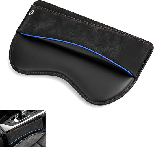 1 PC Car Seat Gap Filler, Multifunctional Leather Storage Box with Cable Port, Anti-slip Organizer for Phone Key Card, Universal for Most Cars, Trucks, SUVs (Black)