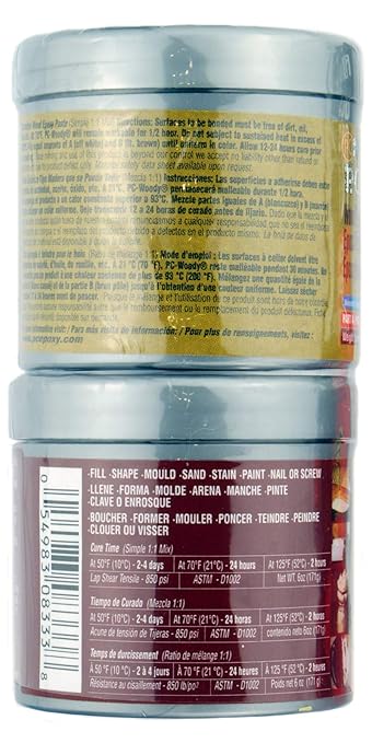 PC Products PC-Woody Wood Repair Epoxy Paste, Two-Part 6 oz in Two Cans, Tan 083338