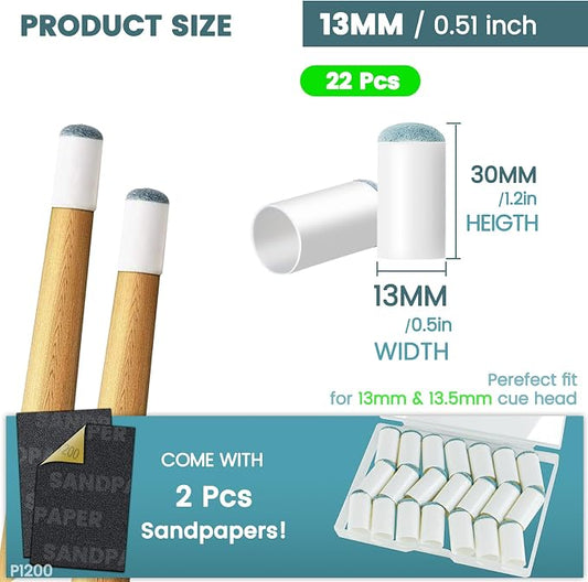 Billiard Pool Cue Tips - Pool Cue Stick Tips Replacement Repair Kit Billiard Cue Tips with Storage Box for Pool Table Cues Stick Tips Head and Leather Snooker Stick - SOLROS