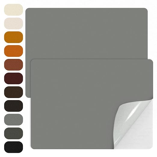 WILDREEDS 2 Pcs 8 x11 Inch Leather Repair Patches, Self-Adhesive Leather Patch for Sofas, Couch, Furniture,Tote Bags, Car Seats (Light Grey)