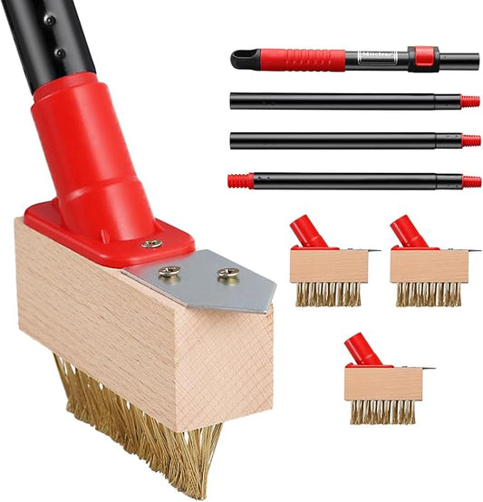 Mitclear Moss Remove Brush with Long Handle(53IN), Deck Crevice Cleaning Tool, Weed Remover with Wire Brush & Metal Blade, Crack Moss Remover for Pavement Driveway Patio Sidewalk Paver(3 Brush Heads)