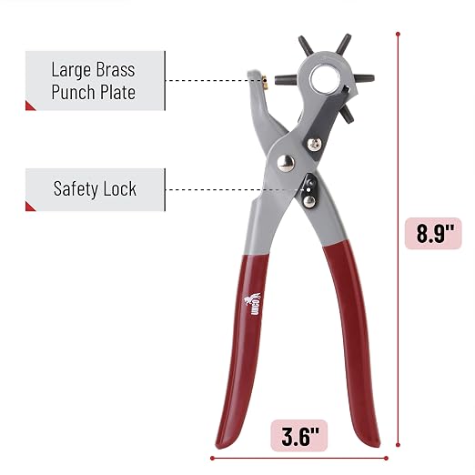 UNCO Leather Punch Tool with Multi-Hole Sizes, Belt & Leather Puncher