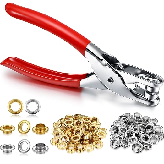 Mudder 301 Pcs Grommet Eyelet Pliers Tool Kit, Fabric Leather Hole Eyelets and Grommets Punch Pliers with 300 Metal Eyelets for Belt Shoes Cloths(1/2 Inch,Gold, Silver)