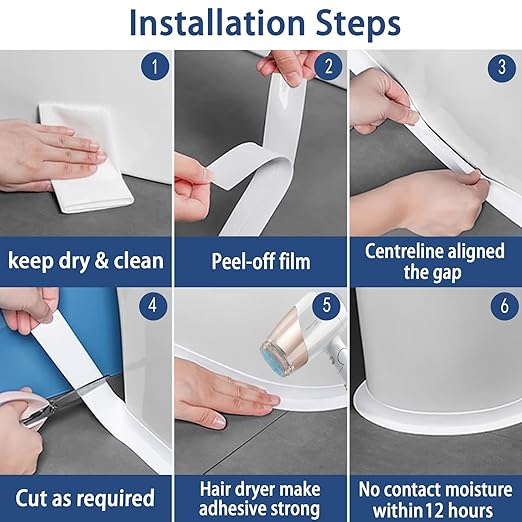 Caulk Tape - Updated Enhanced Adhesive, Caulk Tapes Waterproof Self Adhesive, Traditional Caulking Sealant Replacement, Caulking Strips for Toilet, Bathroom, Sink, Bathtub, Floor Wall Edge Protector
