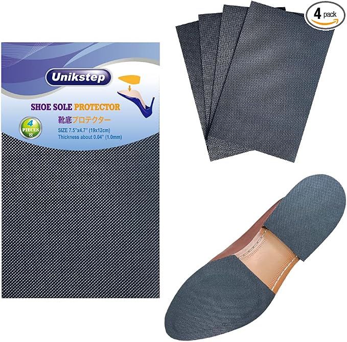 Unikstep 4 Pieces Shoe Sole Protectors, Shoe Bottom and Heel Anti Slip Grip Pads, Self Adhesive Non Skid Noise Reduction Sticker (Black)