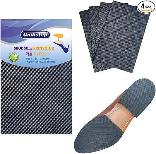 Unikstep 4 Pieces Shoe Sole Protectors, Shoe Bottom and Heel Anti Slip Grip Pads, Self Adhesive Non Skid Noise Reduction Sticker (Black)