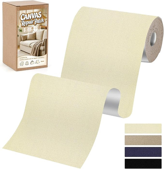 Fabric Repair Tape, 4x79 Inch Self-Adhesive Canvas Repair Patch, Fabric Patches for Clothes, Furniture, Handbag, Sofa, Tent, Boat Cover, Carpet (Light Beige-Yellow)
