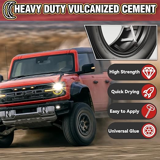 Chemical Vulcanizing Cement, Clear Tire Repair Glue, All Purpose Rubber Cement, Heavy Duty Tire Patch Kit with Brush Top Can for Car, Motorcycle, Bike, 8.5Oz