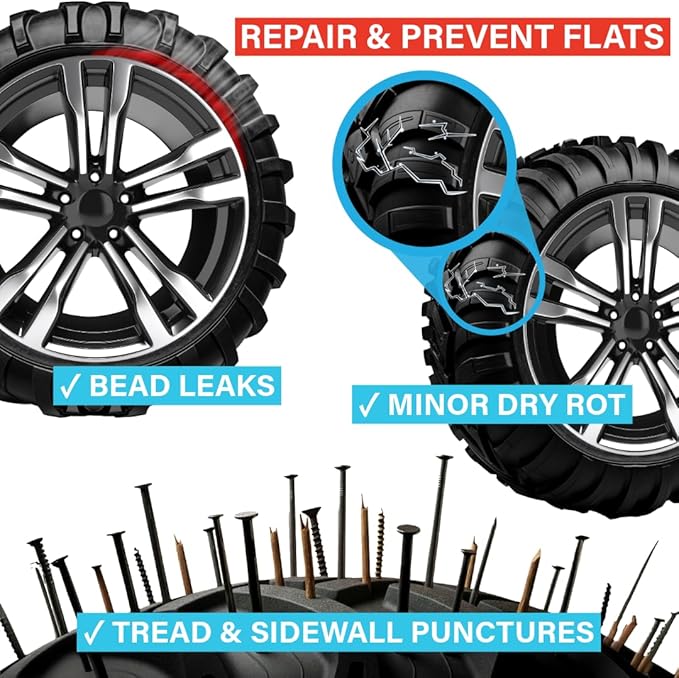 TireJect Off-Road Tubeless Tire Sealant Kit: Fix a Flat Tire & Prevent Flat Tires, Seal Punctures Leaks Dry Rot Thorns Nails Screws, tire Repair Slime, Puncture tire Sealer (40oz, 4-Tire Value Pack)