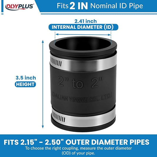 2 Pcs 2 IN Flexible PVC Pipe Coupling with Stainless Steel Clamps Fit 2 IN Nominal Pipes, Couplers for Plastic and Copper Pipe Plumbing Connections, Drain Repair, Dust Hose