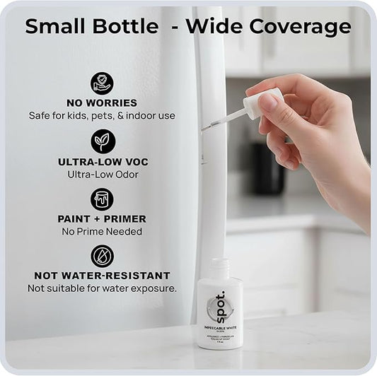 spot. High-Gloss White Touch Up Paint – Porcelain and Appliance Repair for Chips, Stains, Scratches, and Cracks on Fridges, Microwaves, Dishwashers, Dryers, Tiles, and Metal Surfaces – 1 fl oz