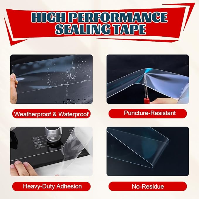 Transparent Window Weather Sealing Tape 2 Inch x 33 FT Weather Stripping Residue-Free Clear Window Insulation Caulk for Shower Glass Gaps and Clear Tape Doors Windows Windproof