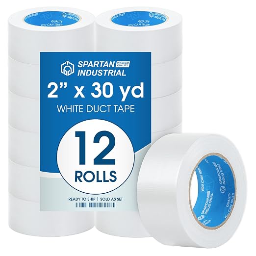 Spartan Industrial - 2" X 30 yd White Duct Tape - 12 Rolls of Water-Resistant Duct Tape for Outdoor and Indoor Use - No Residue, 9 Mil