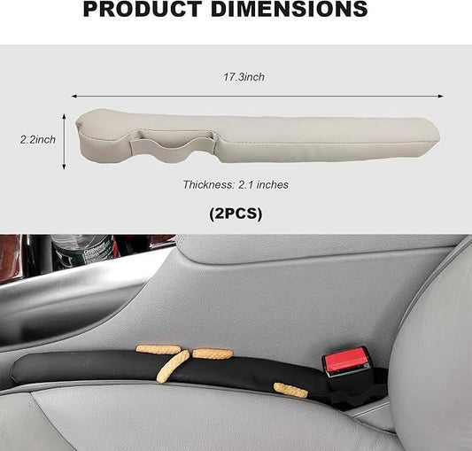 2PCS Leather Car Seat Gap Filler, No-Drop Seat Side Gap Plug Crevice Blocker with Securing Strap, Elastic Filler Block The Gap Between Seats & Console for Truck SUV Sedan (Beige)