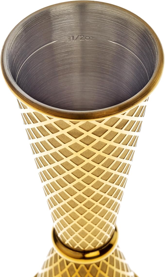 Barfly 1 x 2 oz. Diamond Lattice Etch Japanese Style Jigger, Gold Plated