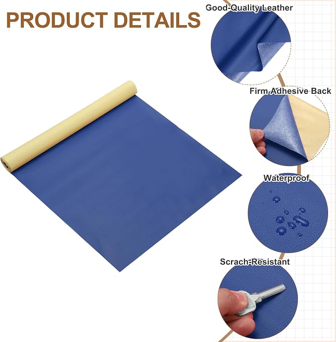 MECCANIXITY Leather Repair Patch 14"x54" Self-Adhesive Leather Vinyl Repair Tape Kit for Furniture Couches Sofa Chair Car Boat Seats Jackets, Dark Blue