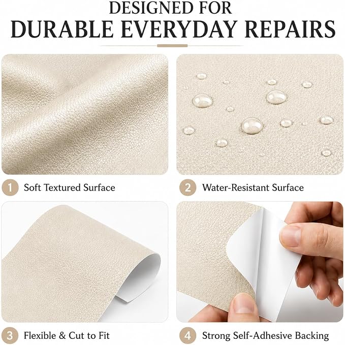 Self Adhesive Leather Repair Patch 24x54 Inch, Large Vinyl Repair Kit，Beige | Leather Tape for Furniture, Couch, Sofa, Car Seats. Waterproof, Strong Adhesion, Easy Cut Pleather Patch Waterproof Scratch