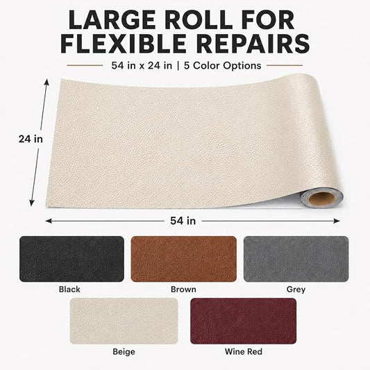 Self Adhesive Leather Repair Patch 24x54 Inch, Large Vinyl Repair Kit，Beige | Leather Tape for Furniture, Couch, Sofa, Car Seats. Waterproof, Strong Adhesion, Easy Cut Pleather Patch Waterproof Scratch