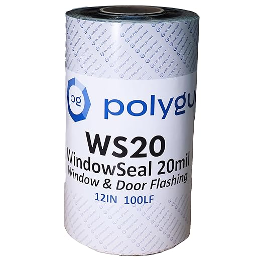 POLYGUARD WindowSeal Window and Door Flashing Tape, 12 in x 100 ft Roll, 20 mil Thick, Self-Sealing & Self-Adhering Waterproof Barrier