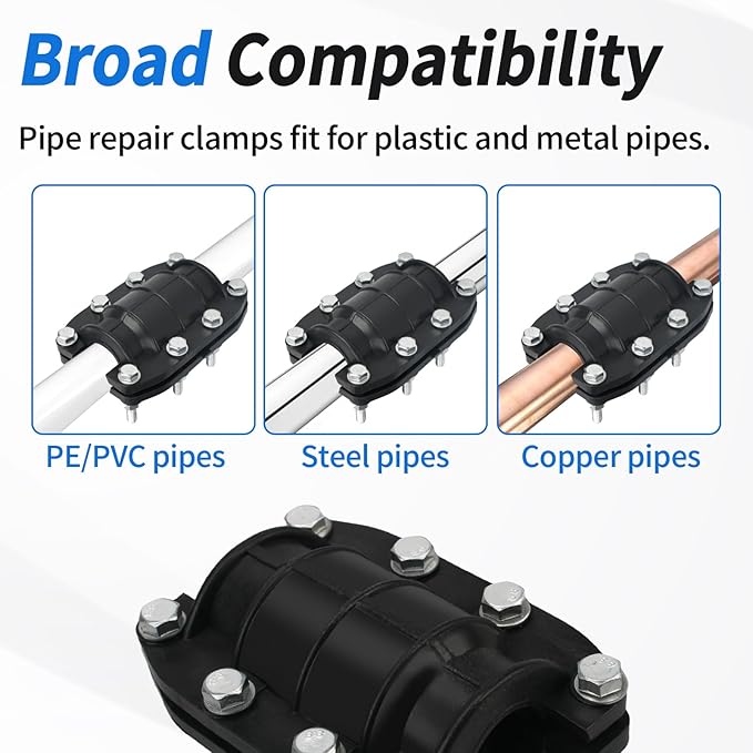 Pipe Repair Clamp Leak Sealer, 3/4 Inch Water Pipe Clamp Repair Kit, for Emergency Pipe Repair of OD 20MM Plastic and Metal Pipes