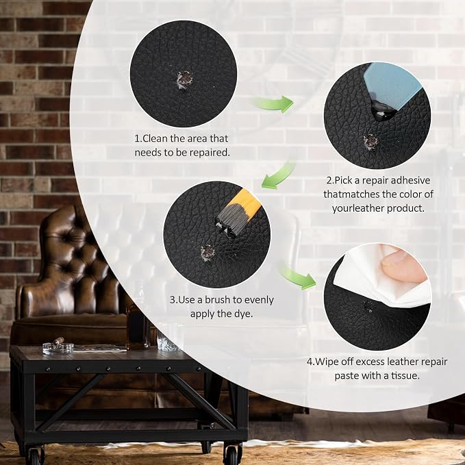 Leather Repair Kit for Furniture, Leather Couch Repair Kit for Car Interior, Car Seats, Sofa, Jacket and Purse, Vinyl Repair Kit with Color Matching Guide, Restores Artificial, Genuine Pleather