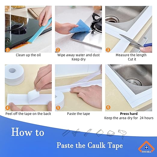 Caulk Tape Self Adhesive,Caulking Tape for Bathroom Sealant Strip Caulk Strip,Waterproof Caulking Sealing Tape for Bathroom,Toilet,Kitchen Countertop,Bathroom,Toilet (White-1.5IN-10.5FT*3Rolls)