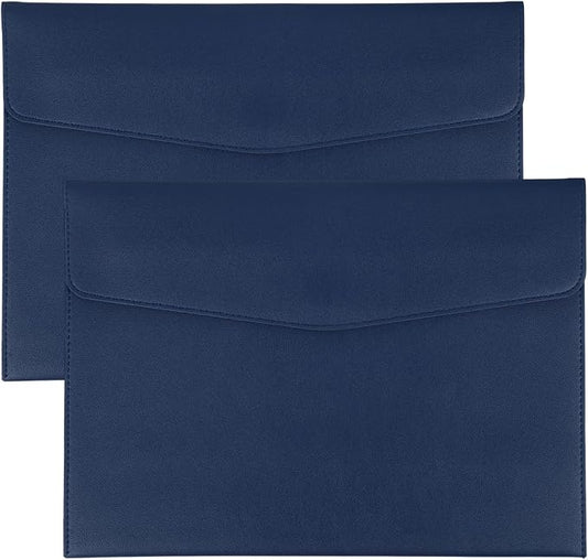 PATIKIL 2Pcs PU Leather A4 File Folder, Document Holder Envelope Waterproof Napa Texture Filing Organizer Portfolio Folder Case with Magnetic Snap Closure for Home Office, Navy Blue