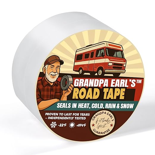 Grandpa Earl's Road Tape – Butyl Seal Repair Tape for RV Roofs – 4" x 50' Waterproof Roof Leak Sealant Tape | UV Resistant, Heat Cold Durable, Industrial & RV Roof Tape