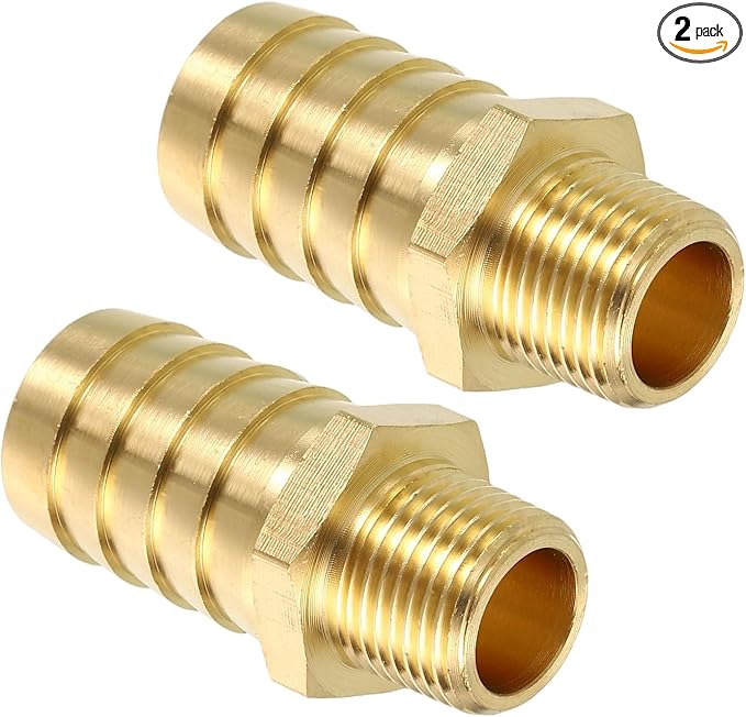 Pack of 2 Brass Hose Barbs Fittings 5/8" Hose Barbs to 1/4" NPT Male Fittings for Home Machines, Massage Bathtubs, and Irrigation Systems