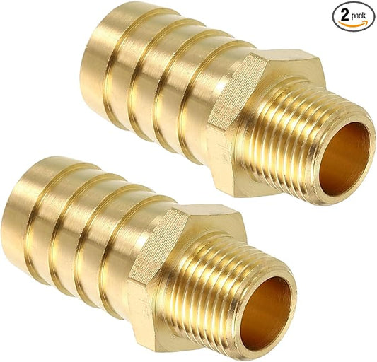 Pack of 2 Brass Hose Barbs Fittings 5/8" Hose Barbs to 1/4" NPT Male Fittings for Home Machines, Massage Bathtubs, and Irrigation Systems