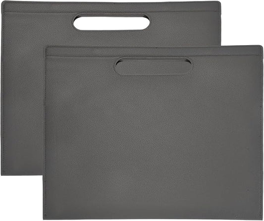 PATIKIL 2Pcs Leather Folder, 13.3x12.6 Magnetic Leather Document Holder File Folder PU Pouch Bag Portfolio File Organizer Handbag Personal Envelope Waterproof for Traveling, Gray