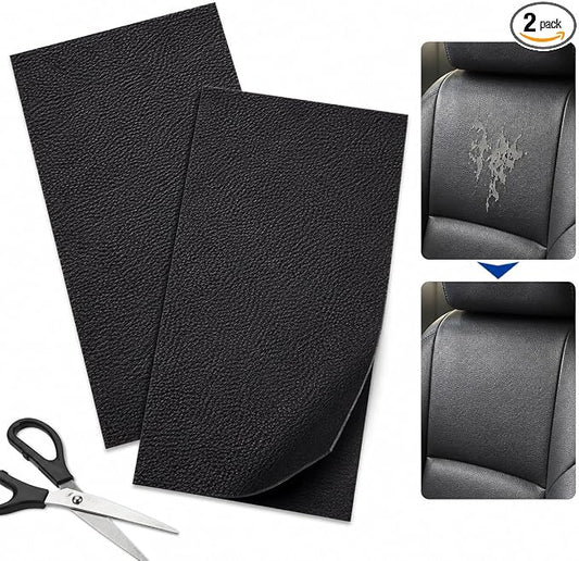 2PCS 8×4 Inch PU Leather Patch for Car Seat Repair, Self-Adhesive Leather Repair Patch Tape for Vinyl Leather Upholstery, Car Seat Furniture Repair Kit (Black)