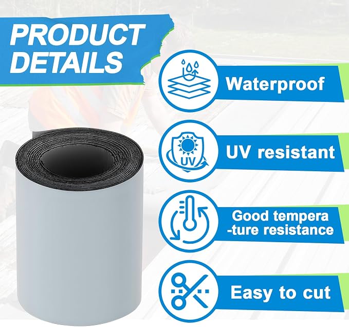 8in x 16.5ft Roof Waterproof Tape, Heavy Duty TPU Self-Adhesive Leak Repair for Metal, Corrugated Roofs, Windows, Rvs & Gutters, Instant DIY Weatherproof Seal (Gray)