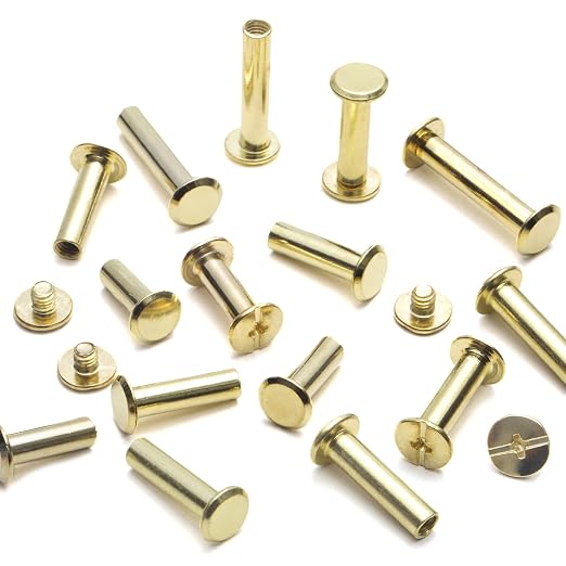 YORANYO 70Sets Chicago Screws Leather Rivets Assorted Screw Rivets Chicago Binding Screws for Decorate and Repair Leather Craft Belt Bag Shoes Purse Bookbinding (Gold, M5*15,18,20,25)