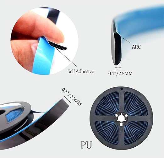 Caulk Strip Self Adhesive, PU Caulk Tape for Bathtub Bathroom Toilet Kitchen(W:7.5MM,Black)