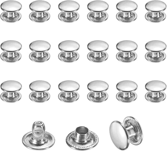 uxcell 120 Sets Leather Rivets, 8mm Double Cap Rivets, 6mm Height Tubular Metal Studs for Leather Craft Repair and Decoration DIY Clothes, Shoes, Bags, Belts, Silver