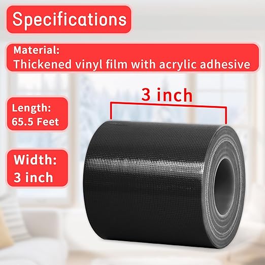 Birllaid Black Window Sealing Tape, Window AC Insulation Tape, 3 Inch x 65 FT Waterproof Blocker for Cold Heat Air, Windproof, No Residue Strong Adhesive