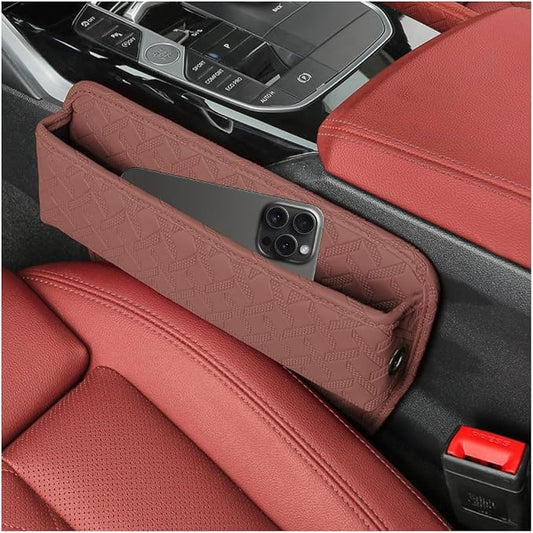 Car Seat Gap Filler Organizer, Leather Console Side Gap Filler Storage Box for Storing Phones Keys, No-Drop Automotive Seat Crevice Blocker Organizer, Universal for Truck SUV Sedan (Brown)