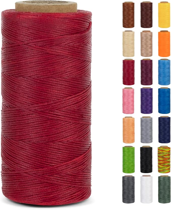 0.8mm Waxed Thread for Leather Sewing, 284 Yards, 150D Flat Wax String, Waxed Cord for Bracelet Making, Bookbinding, Shoe Repairing, Leather Projects, DIY Crafts (Red)
