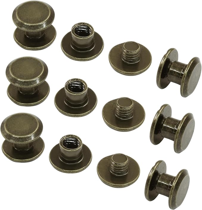 60 Sets Antique Bronze Chicago Screws, M5*4mm Leather Rivets Screw Rivets Buttons DIY Leather Trim Craft Bookbinding for Decorate Repair Belt Bag Shoes Purse