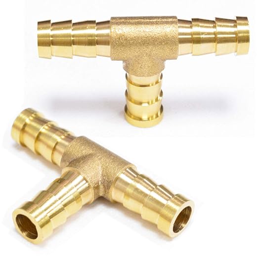 Da by 2 pcs 3/8"(10mm) Brass Tee Barb Fittings for 3/8" ID Hose,6 pcs Stainless Steel Pipe Clamps,3 Way Union Intersection for Water/Fuel/Air(T)